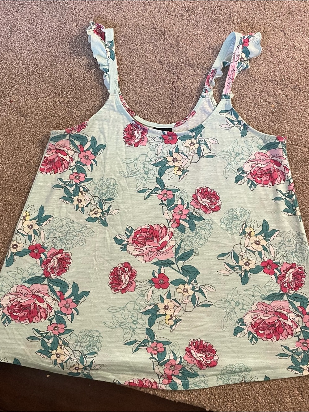 torrid Mint Floral Ruffle Strap Tank with Pink and Teal Flowers